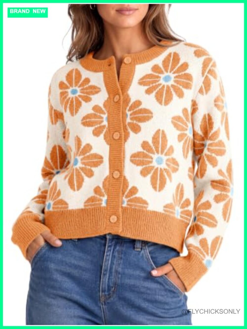 Chunky Knit Floral Cardigan Women Button Up Trendy Fall